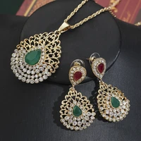 water drop earring necklace set gold plated moroccan wedding jewery green rhinestone turkish jewelry sets for female