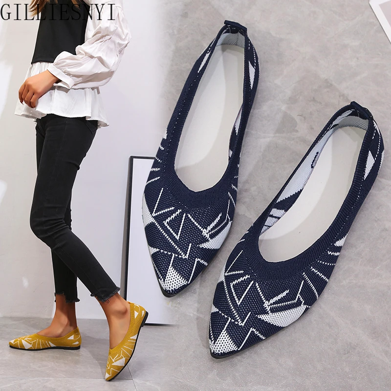 

2022 New Women's Flat Shoes Fashion Comfortable Shallow Soft-soled Female Shoes Knitted Breathable Ballet Shoes Zapatos 35-42