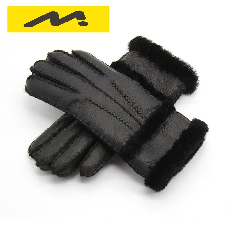 

Men Real Cashmere Fur Warm Gloves Ladies Full Finger Genuine Leather Mitten Gloves 100% Sheepskin Winter Gloves for Women