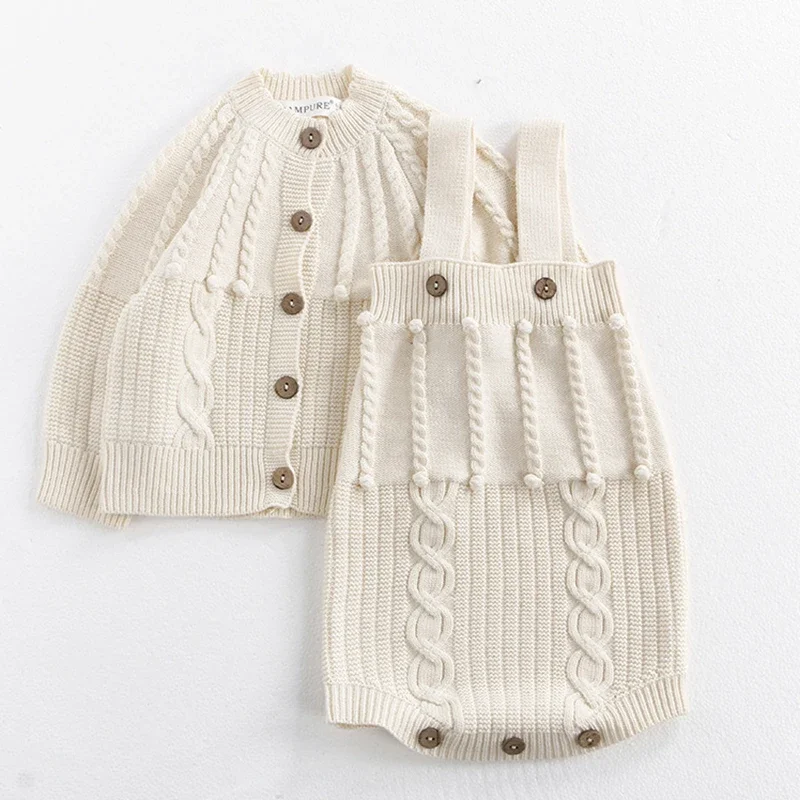 Осенний детский вязаный костюм зимний комбинезон для новорожденных девочек