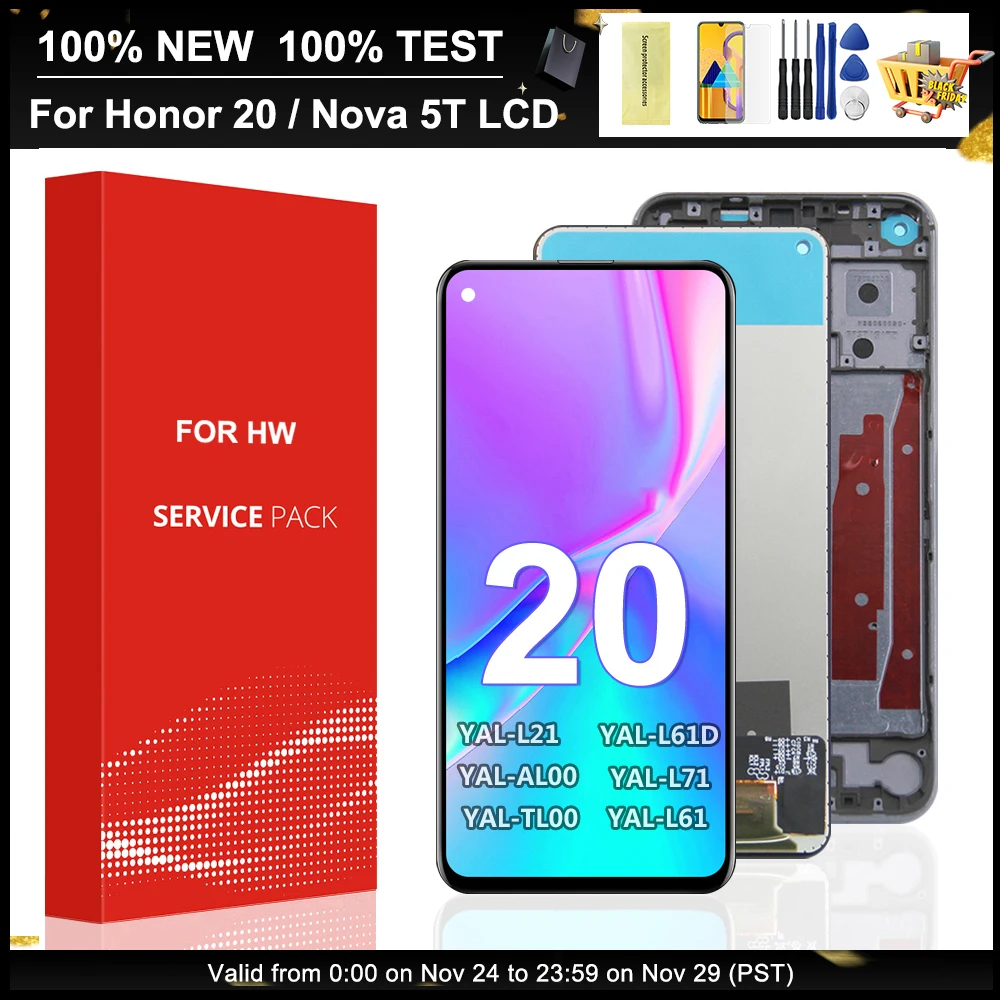 

Оригинальный дисплей 6,26 дюйма для Huawei Honor 20, ЖК-дисплей с сенсорным экраном и дигитайзером в сборе с рамкой для Honor 20 YAL-L21 LCD