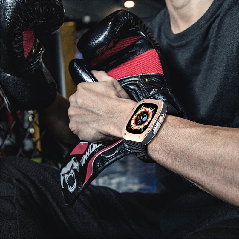 RM Modification Kit Case Band For Apple Watch Ultra 49mm iWatch 8 7 6 5 SE 45mm 44mm Stainless Steel Mod Bezel Silicone Strap