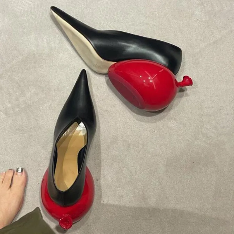 Red Shaped Balloon High Heels Pumps Fashion Black Pointed Toe Strange Style Sandals New Style Summer Sexy Party Shoes