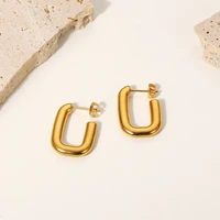 retro gold color titanium steel rectangle hoop earrings for women lady smooth surface hollow geometric earring pendientes 2022