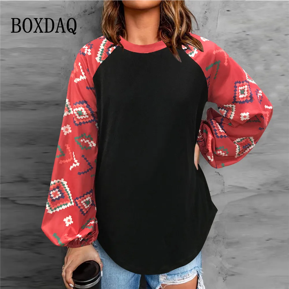 

Женская блузка с длинным рукавом-фонариком и круглым вырезом