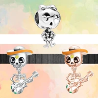 new rose gold color skull playing guitar beads fit original brand charms silver color bracelets women fashion jewelry diy gifts