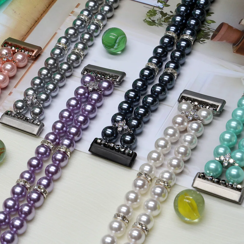 Black Jewelry Bracelet for Fitbit Versa 3/Fitbit Sense Band Strap for Women Girls Fashion Bling Beaded Elastic Stretch Wristband