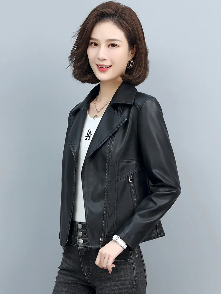 

Куртка женская из натуральной кожи, Короткая кожаная куртка, Новинка весна-осень 2023, Корейская версия из овчины Haining, стройнящая фигуру