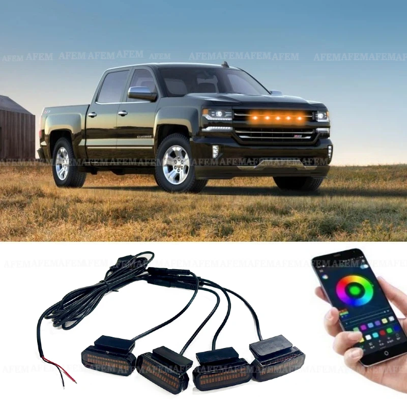 Фото Светодиодная подсветка передней решетки для Chevrolet Silverado 1500 2016-2025, дневные ходовые огни, лампа для колесных арок, для пикапов и внедорожников, 12В №1