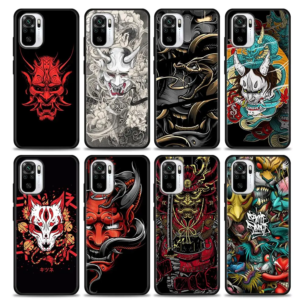 

Samurai Oni Mask Tattoo Dragon Art Silicone Phone Case For Xiaomi Redmi Note 9 9T 10 10s 11 11s 11E 8 Poco M3 M4 Pro Cover Cases