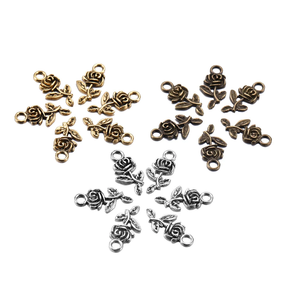 

30PCS Rose Flowers Charm Dangle Pendants 20x10mm Accessories for DIY Necklace Bracelet Earrings Brooches Jewelry Crafts Making