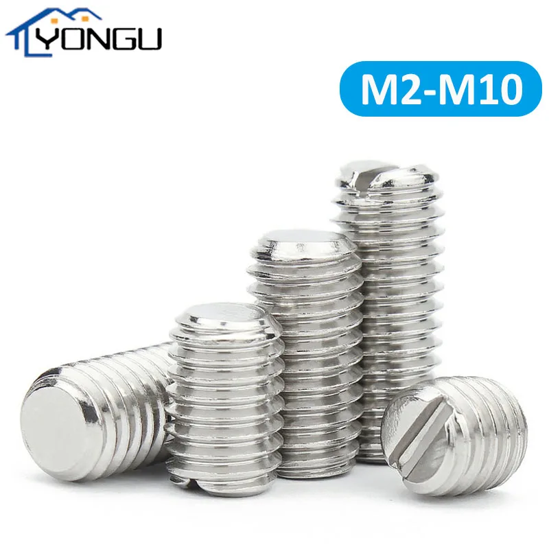 

304 Stainless Steel Flat Point Slotted Head Set Screws Headless Bolts M2-M10