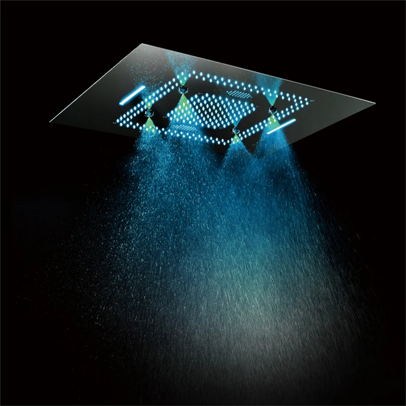 

LED Music Shower System Bathroom Hot Cold Thermostatic Shower Set Ceiling SPA Rain Fall Bath Faucet Luxury Gold Black Square