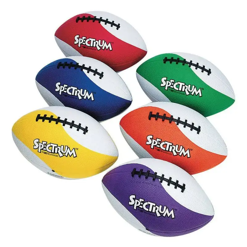 

Rubber Football Set. Intermediate Size Balls Perfect 10-14 Year Old have Tacky, Easy Grip Pebble Surface. 6 Color Set.