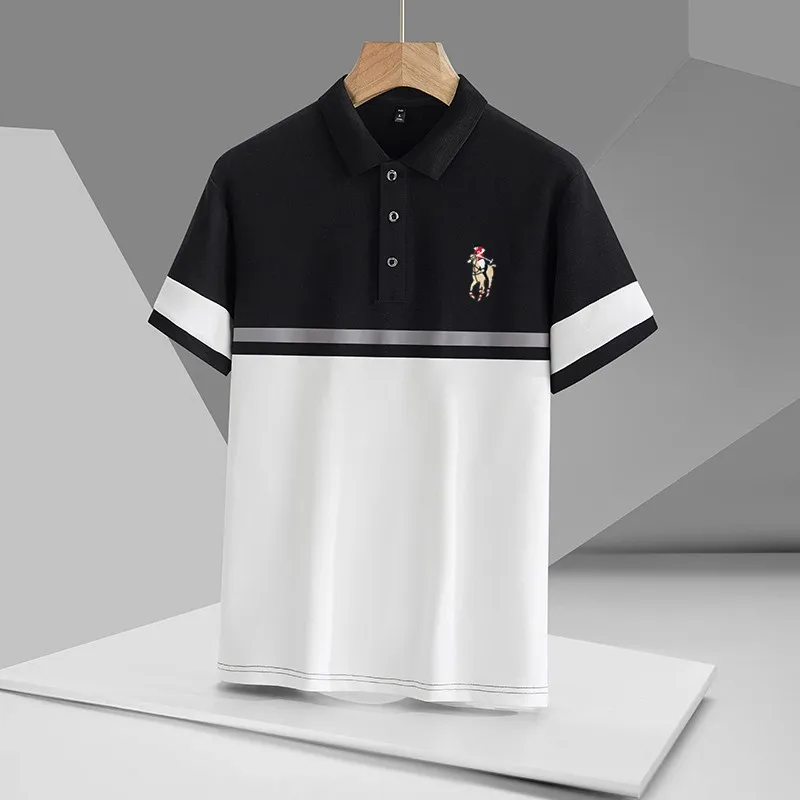 Embroidery logo 2023 New Men's Summer Short Sleeve Colored Polo Shirt Men's Casual Business Polo Neck Short Sleeve T-shirt