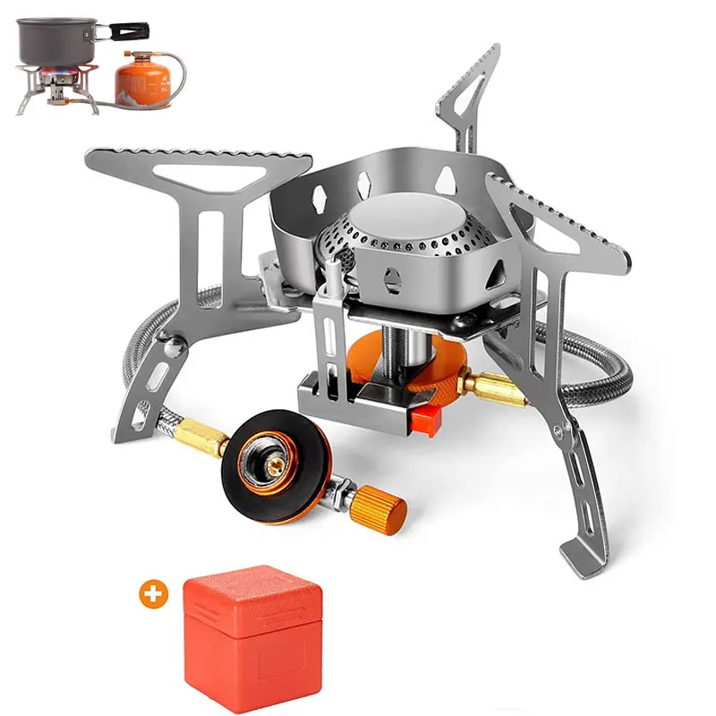 Camping Gas Stove Portable Burner Split Windproof Picnic Card Stove Piezo Ignition Cooking Stove Accessories Outdoor Stove