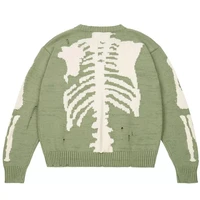 men sweater green loose skeleton bone printing woman high quality high street damage hole vintage 11 knitted sweater