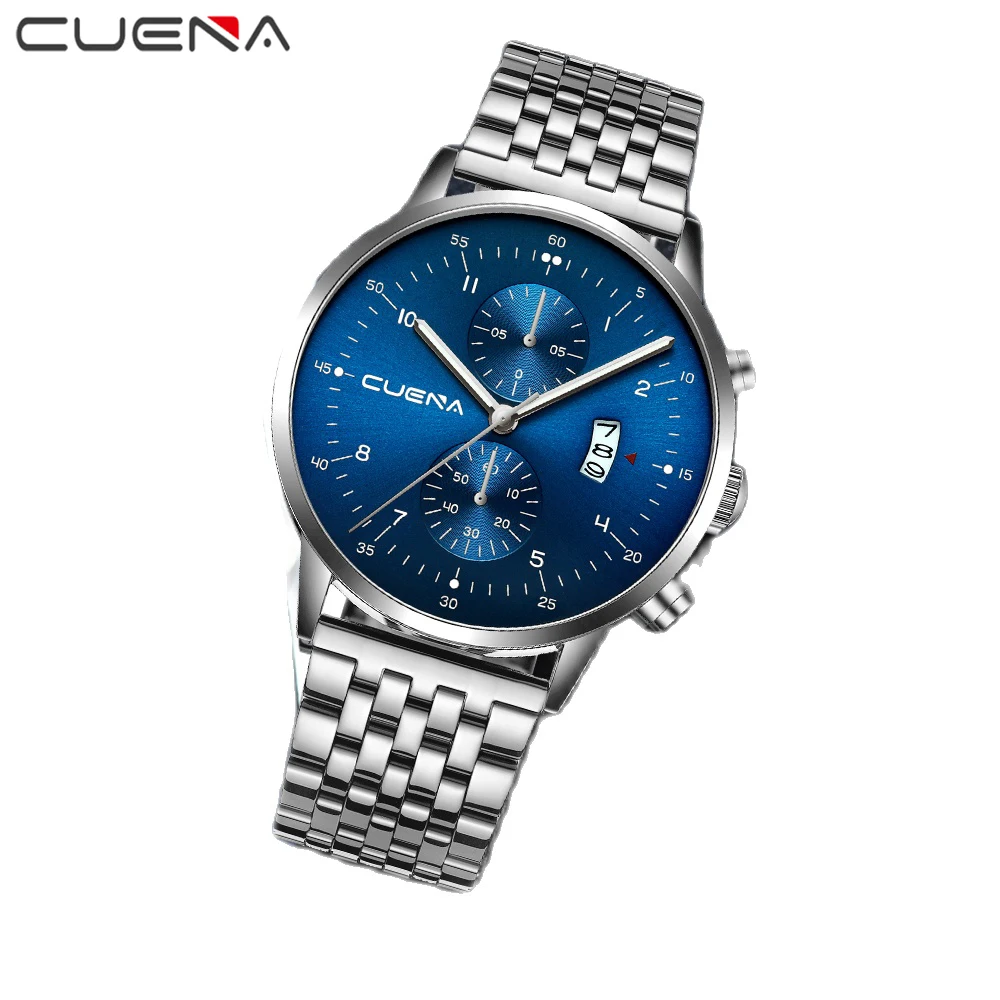 

Часы CUENA Мужские кварцевые, роскошные светящиеся водонепроницаемые из нержавеющей стали, деловые наручные, с датой