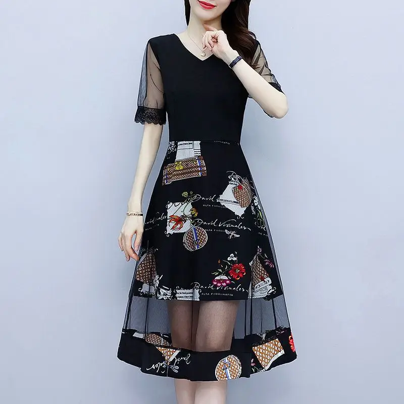 Женское винтажное кружевное платье с коротким рукавом V-образным вырезом и