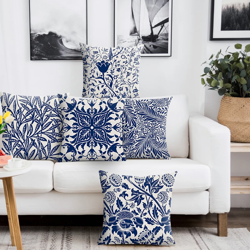 

Elife Blue and White Porcelain Pattern Pillow Case Polyester Cotton 45*45cm Decorative Cushion Cover Home Decor Sofa Pillowcase