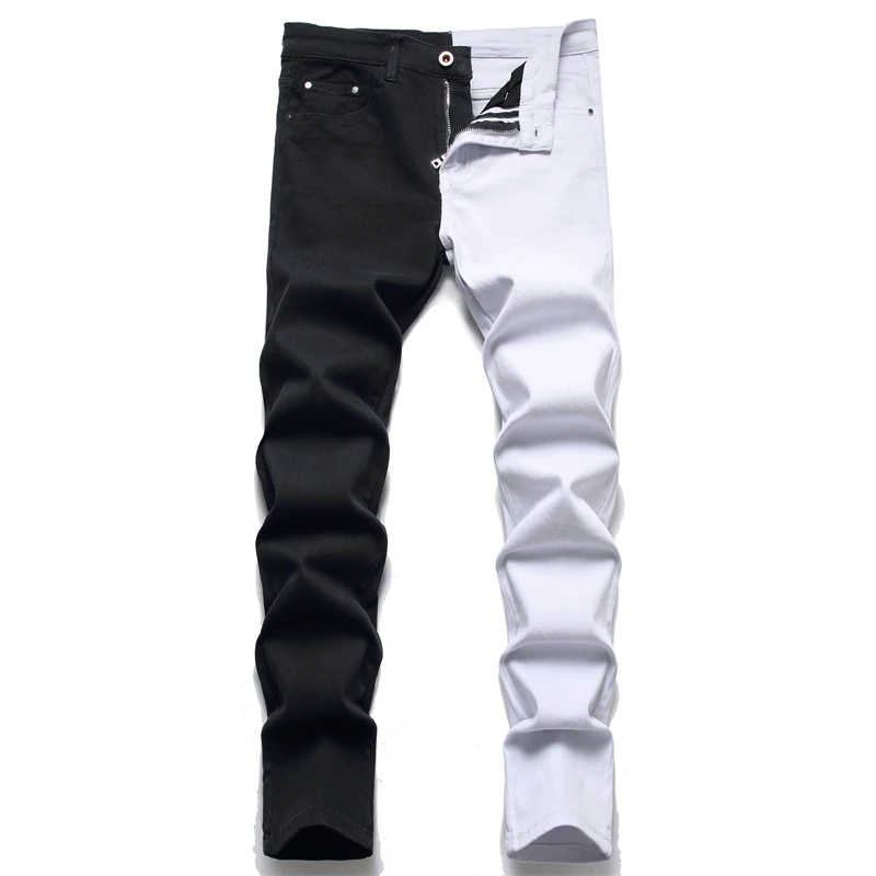 

New men's male 2022 American style fashion stitching two-color blue and black trend stretch jeans trousers denim pants