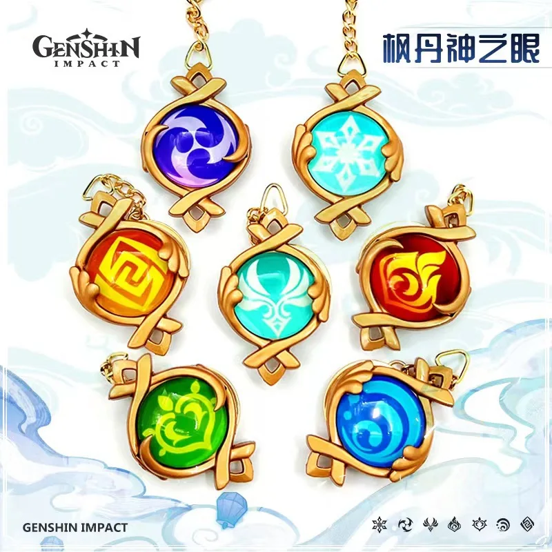 

Game Genshin Impact Fontaine Vision Dehya Cosplay Keychain Luminous 7 Element Weapons Eye Of Original God Keyring Accessories