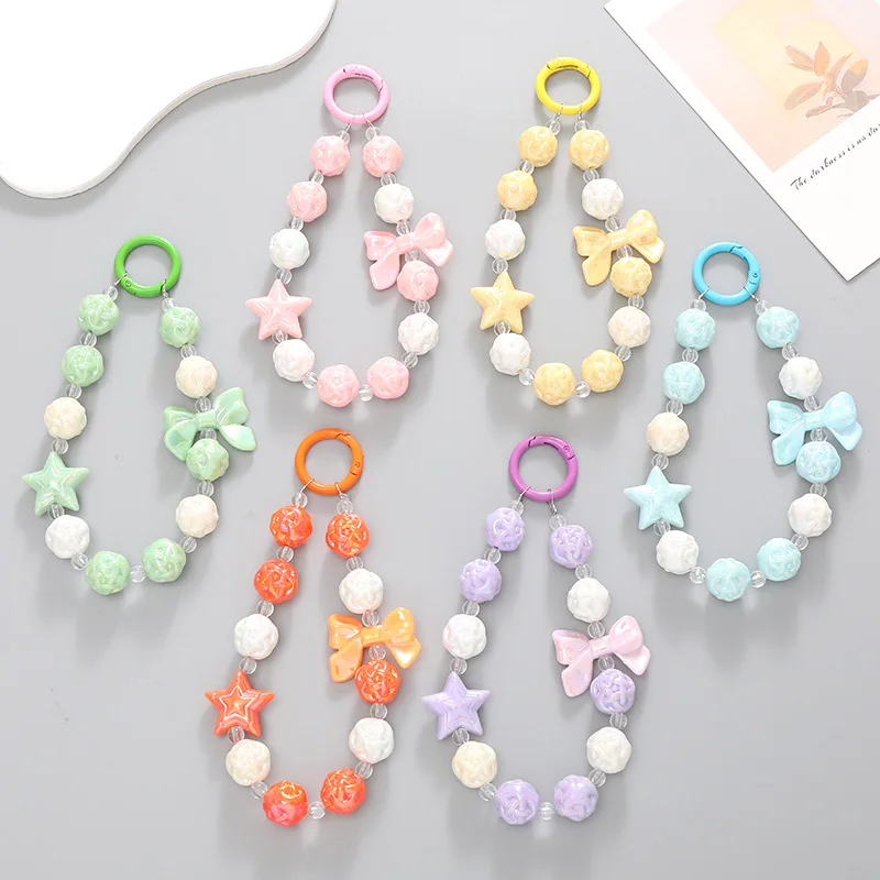 

Mobile phone Straps Candy Color Beads Fluorescent Five-pointed Star Bowknot Mobile Phone charm Chain for Women Girls