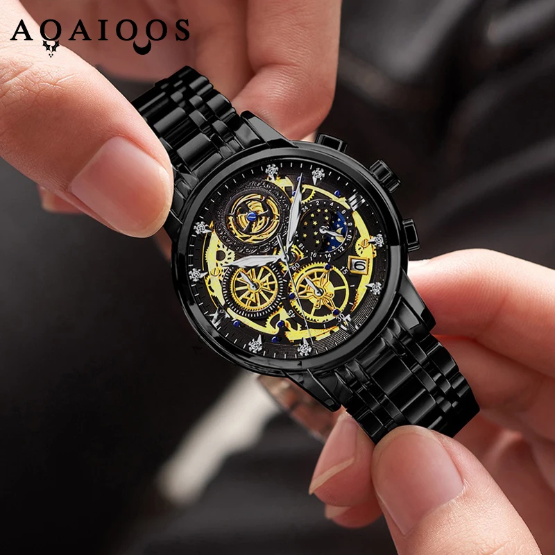 2023 AOAIOOS Men's Fashion Ultra Thin Watches Simple Men Business Stainless Steel Mesh Belt Quartz Watch relogio masculino enlarge