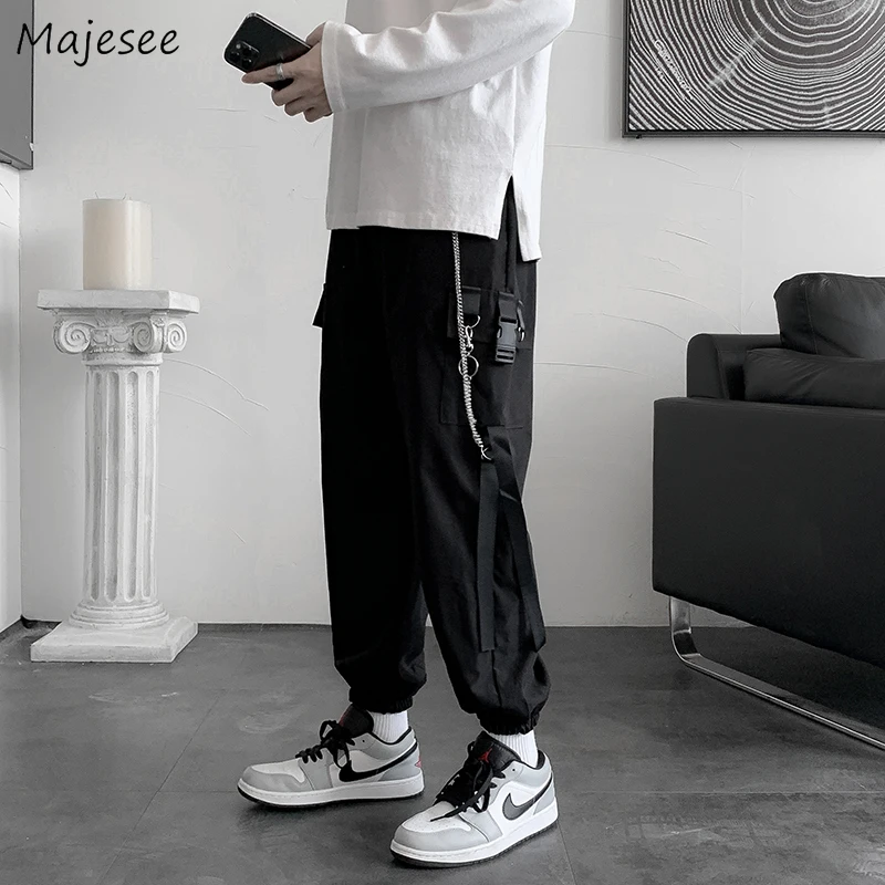 

Men Casual Pants Solid Simple Pockets Design Korean Style Loose All-match Spring New College Couples Harajuku Popular Bottoms