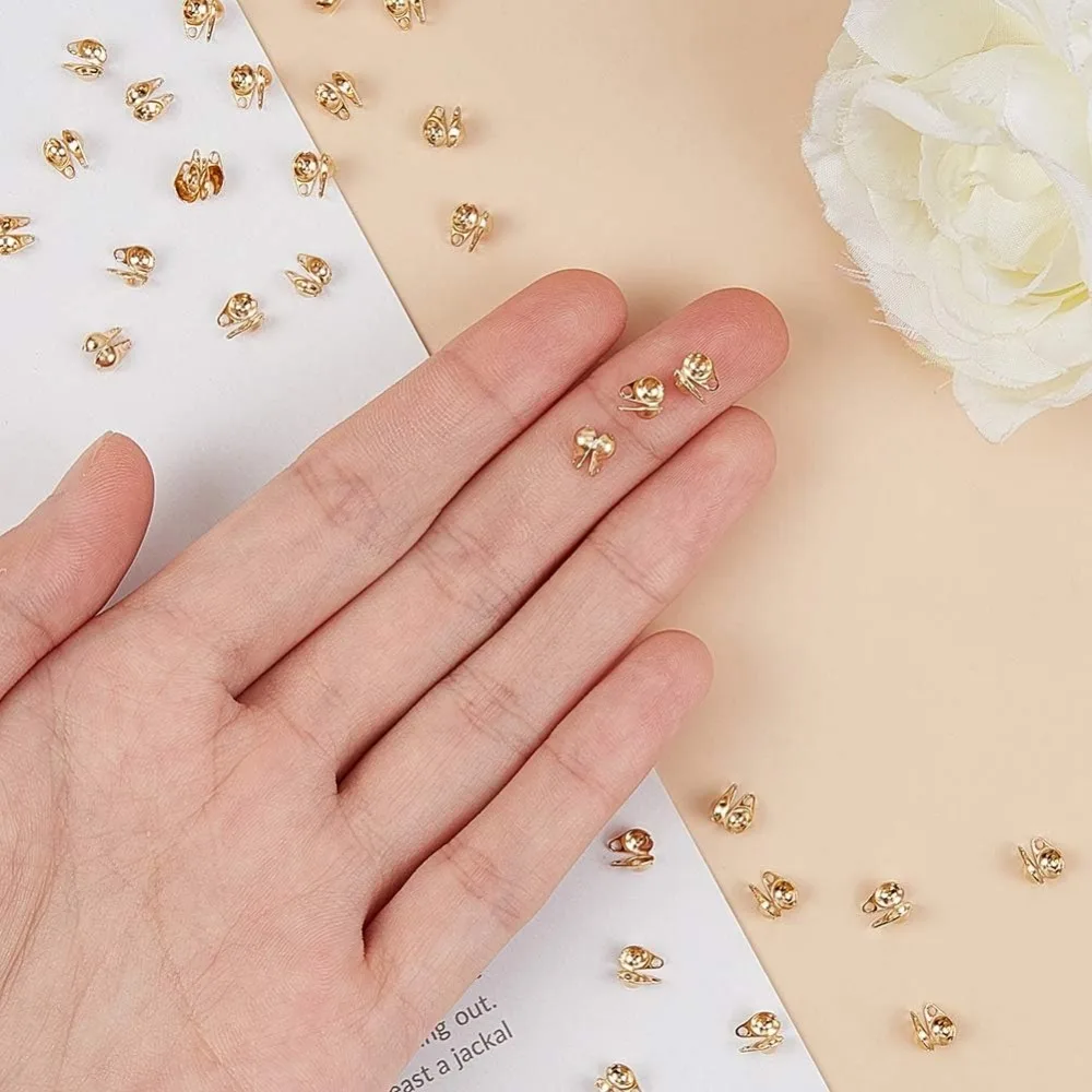 100 шт. наконечники для золотых бусин из нержавеющей стали открытые крышки с