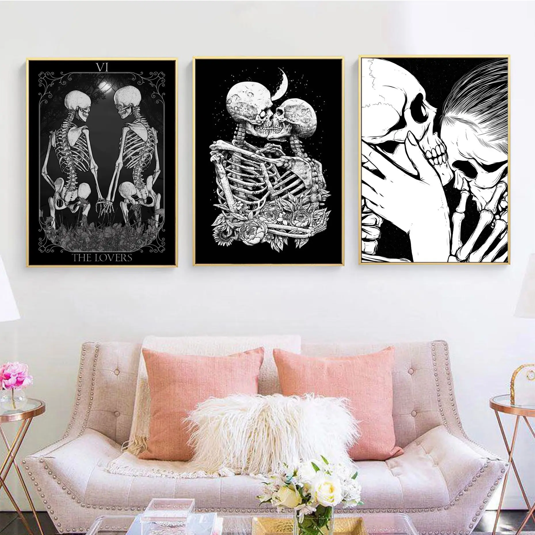 

Simple Skull Love Retro Whitepaper Poster HD Quality Wall Art Retro Posters For Home Nordic Home Decor