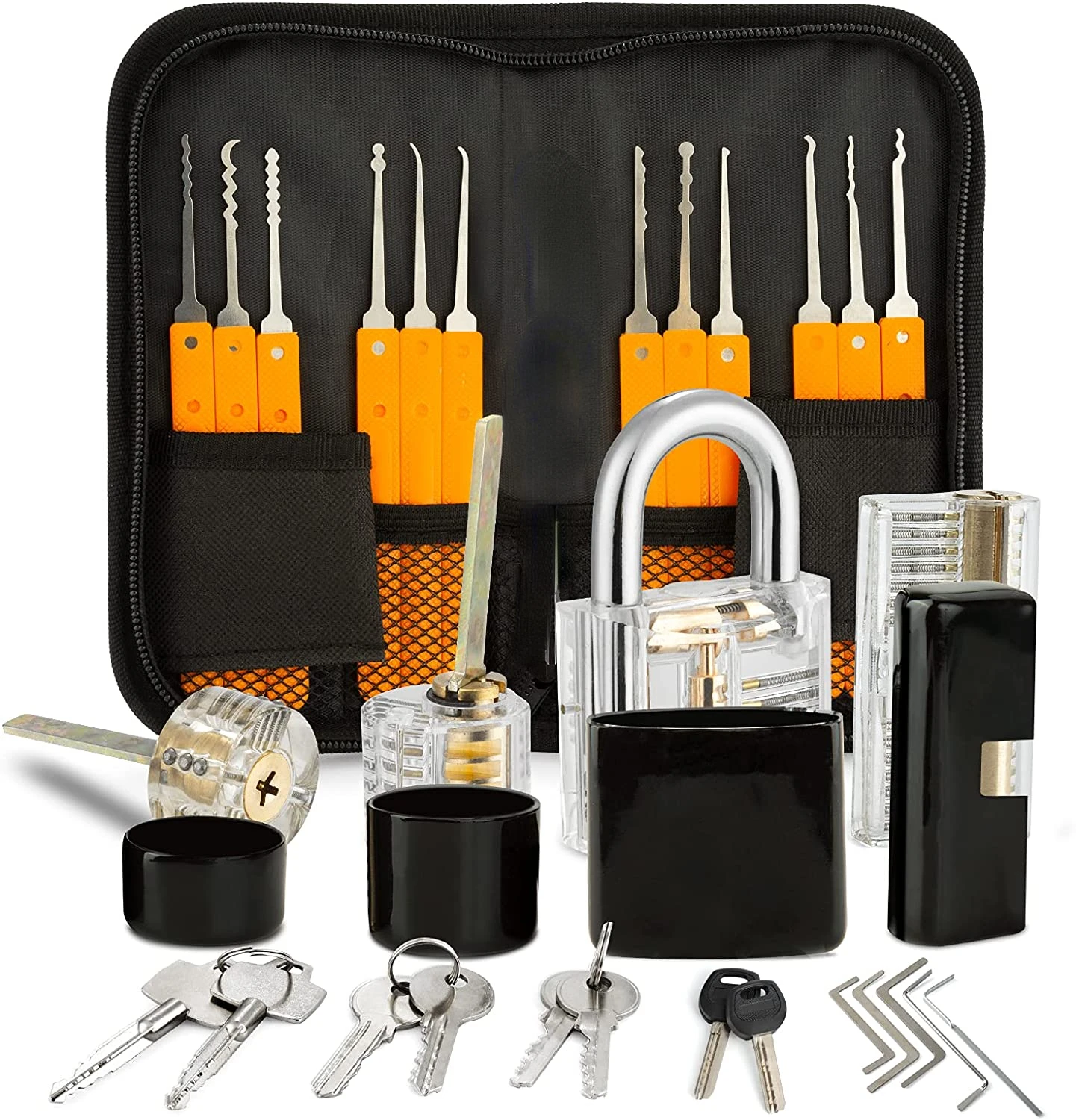 

Сумка для инструментов оранжевая/черная/синяя с замком и различные типы прозрачных замков практическая экстракция сломанного ключа, инструмент для ремонта открывания замка