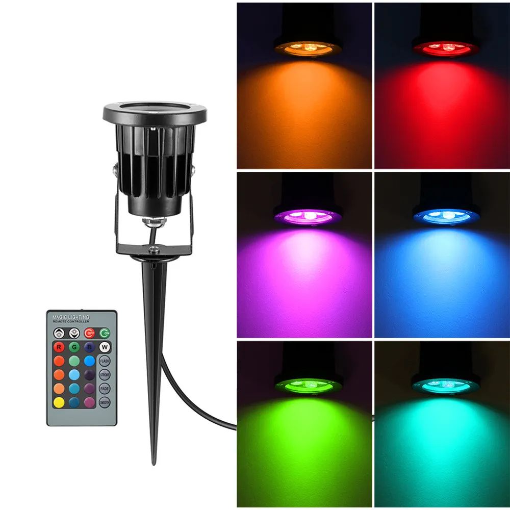 Mini 8W IP65 RGB LED Lawn Landscape Yard Controller Spotlight Light 24 Keys Remote Lamp Garden Outdoor Spot Lighting 85-265V