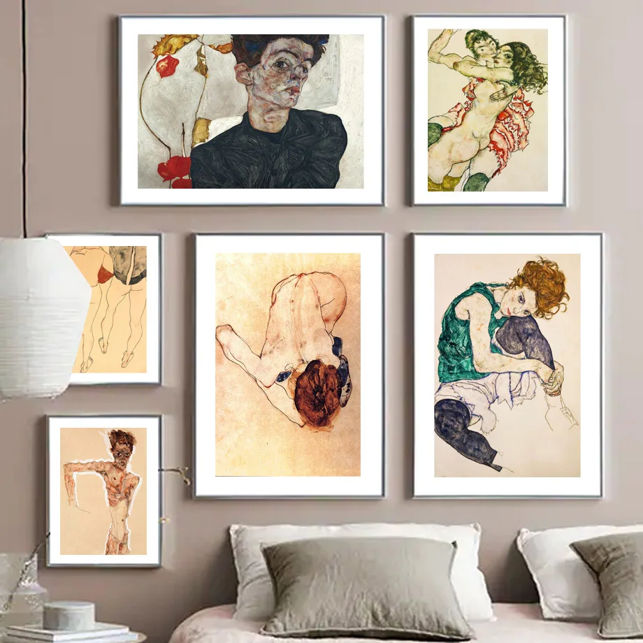 Настенная картина Egon Schiele, винтажная Обнаженная женщина, стена, Художественная Картина на холсте, скандинавские постеры и принты, настенные картины для декора гостиной Настенная картина Egon Schiele, винтажная Обнаженная женщина, стена, Художественная Картина на холсте, скандинавские постеры и принты, настенные картины для декора гостиной