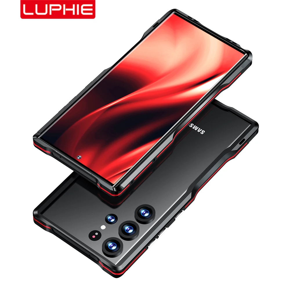 LUPHIE Luxury Metal Frame For Samsung Galaxy S23 Ultra S22 S21U Case Aviation Alloy Aluminium Protect Cover Skin With Back Film