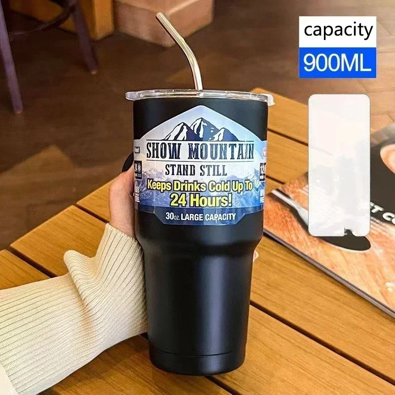 Бутылка для воды из нержавеющей стали на 30 унций с соломенным термосом стакан