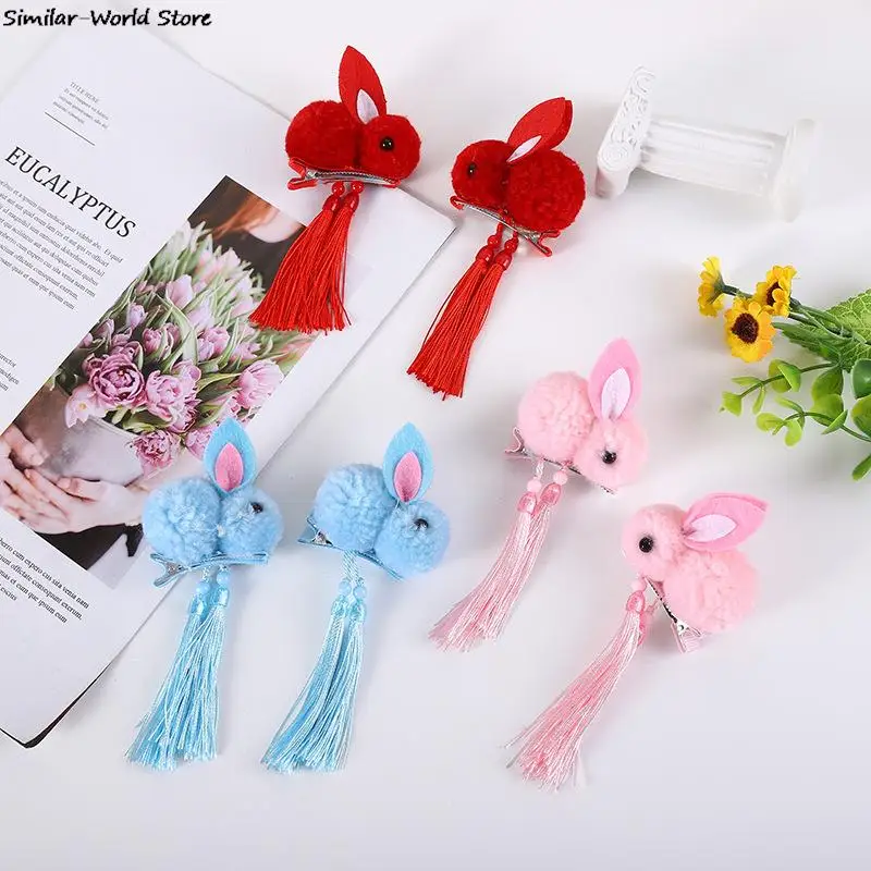

Korean Children's Hair Clips Cute Rabbit Elastic Hair Rubber Bands Winter Plush Bunny Hairpins Headband Girls Hair Accessories