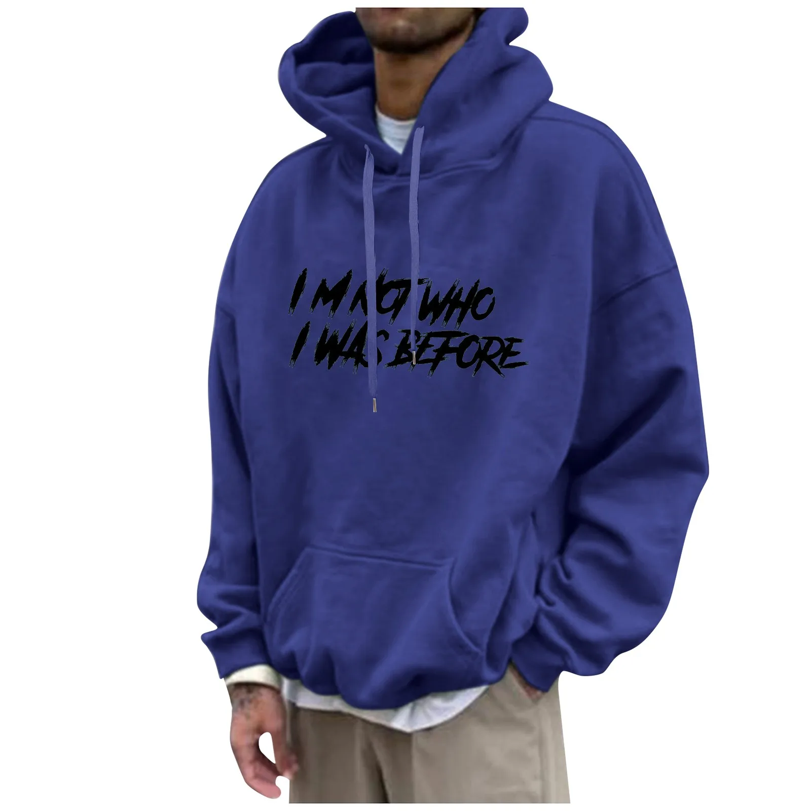 

Men's Sweatshirt Solid Color Letter Printed Loose Pullover Drop Shoulder Sleeves Hoodies Trend Men Clothing Hip Hop Tops