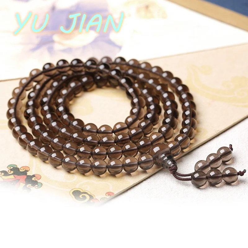 

Natural Brown Crystal Bracelet Buddhism 108 6mm Round Beads Meditation Prayer Women Men Fashion Bangle Jewelry