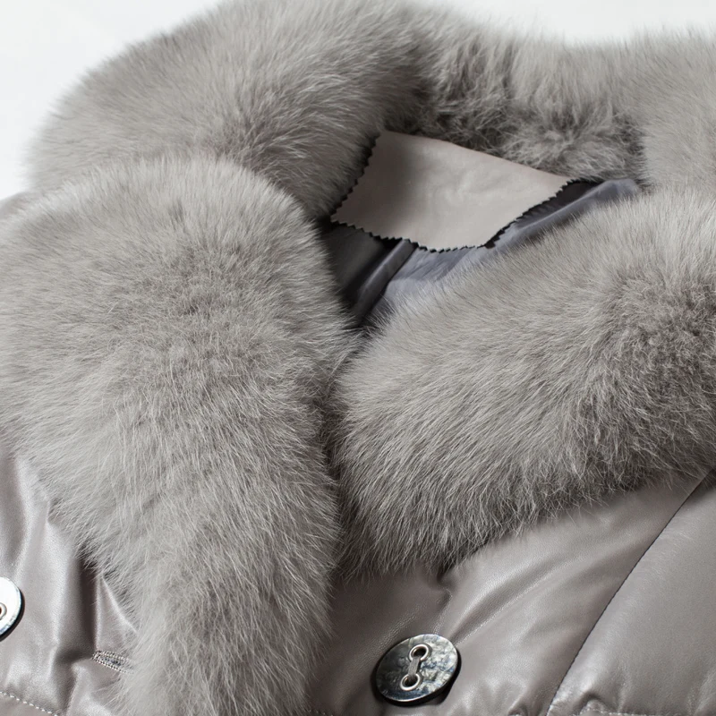 Genuine Leather Jacket Women 2022 Winter High Quality Real Fox Fur Collar 100% Sheepskin Coat Female Clothing Korean Overcoat