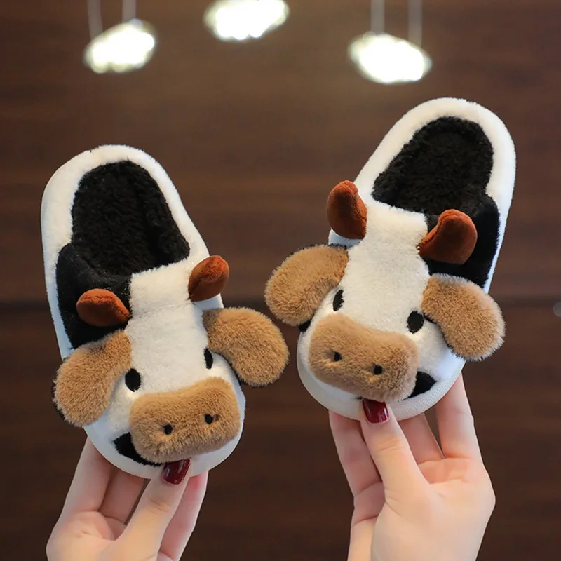 

Flat Flip Baby Soft Cartoon Flop Children's Cow Cow Winter Plush Indoor Kids Dairy Shoes Little Slippers Lovely Animal Slippers