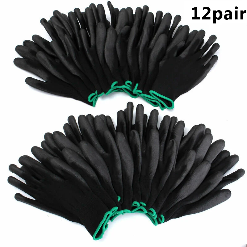 

12 Pairs PU Nitrile Safety Coating Nylon Cotton Work Gloves Palm Coated Gloves Mechanic Working Gloves