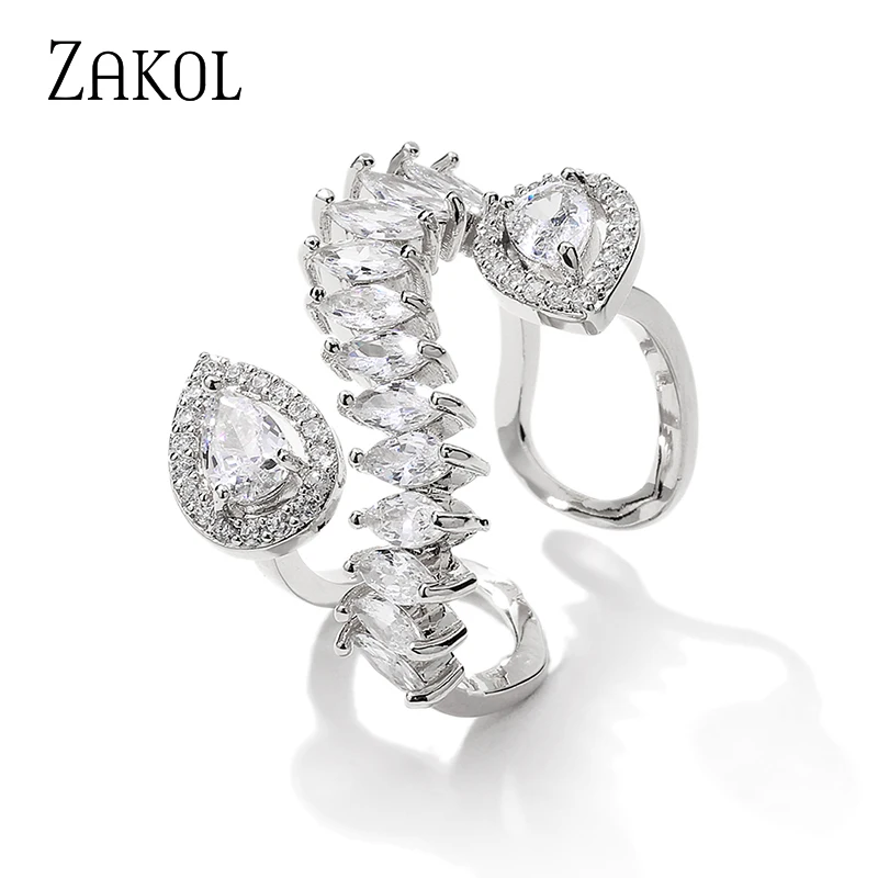 

ZAKOL новые модные блестящие капли воды кубического циркония кольца для женщин дизайнерские обручальные свадебные кольца ювелирные изделия ...