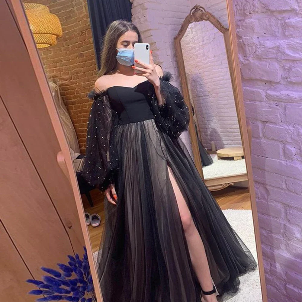 

Sweetheart Tulle Prom Dresses 2021 Luxury Crystals Long Sleeves Formal Evening Party Gowns Dress Vestidos De Festa