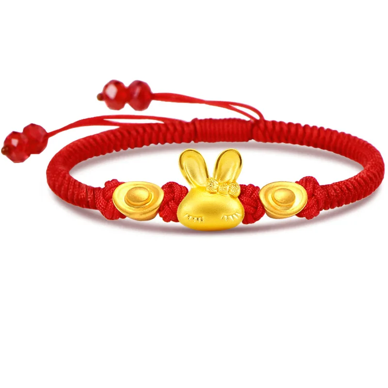 

Оптовая продажа, BA314, Европейская мода, женский браслет для невесты и матери, свадебный подарок на день рождения, милый кролик, 18 карат, золотой, красный браслет из ниток