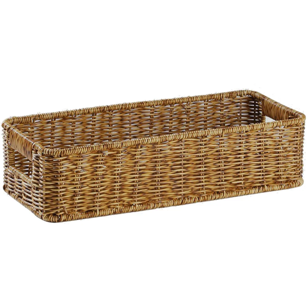 

Large Container Bread Basket Makeup Organizer Tray Desktop Organizer Storage Box Imitation Rattan Pp Bin Home