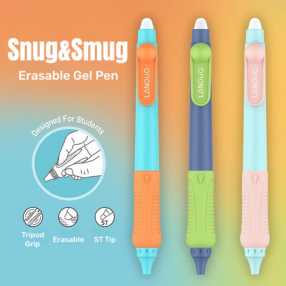 3PCS Snug&Smug Erasable Gel Pen - Soft Tripod Grip Support - Smooth & Precise Writing - School Supplies Students Stationery