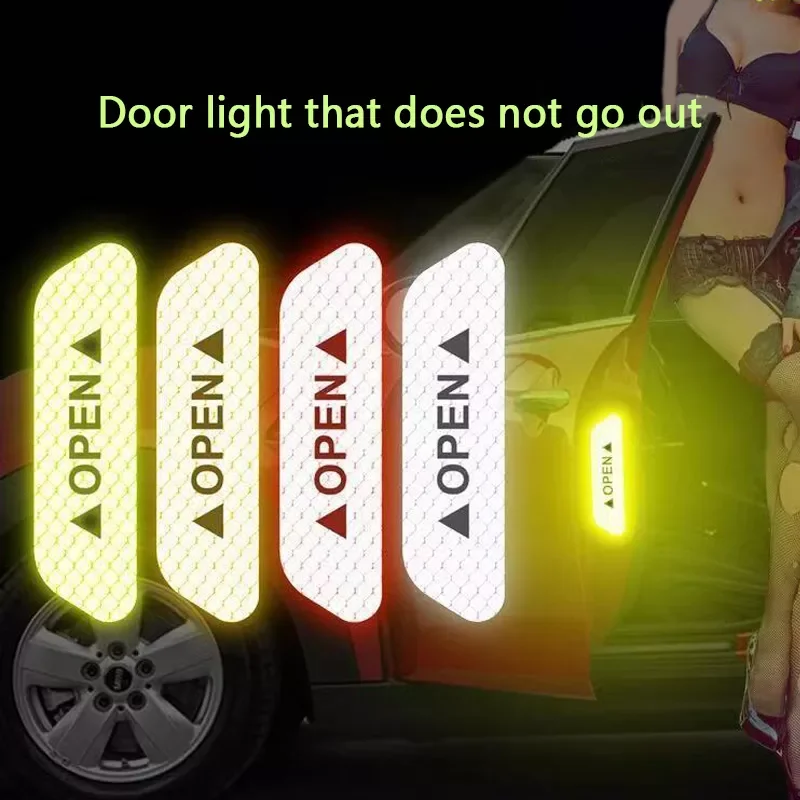 

AUTO PARTS 4Pcs/set Car Door Stickers Universal Safety Warning Mark OPEN High Reflective Tape Auto Exterior Motorcycle Bike Helm