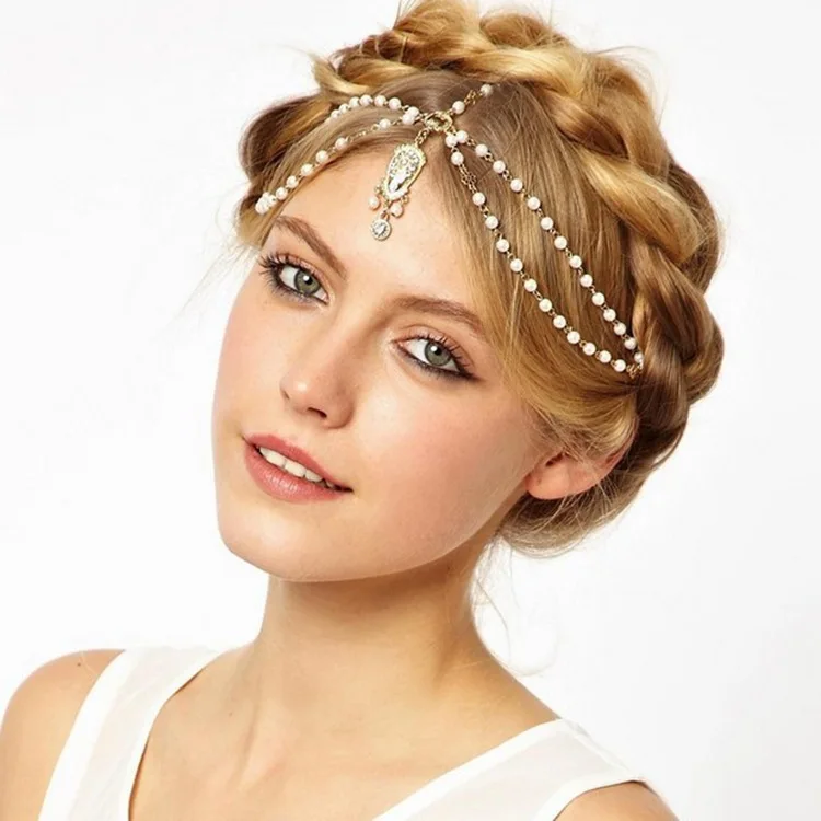 

Hair Accessories Bohemian Diamond Head Chain Female Baroque Princess Popular Pearl Headdress