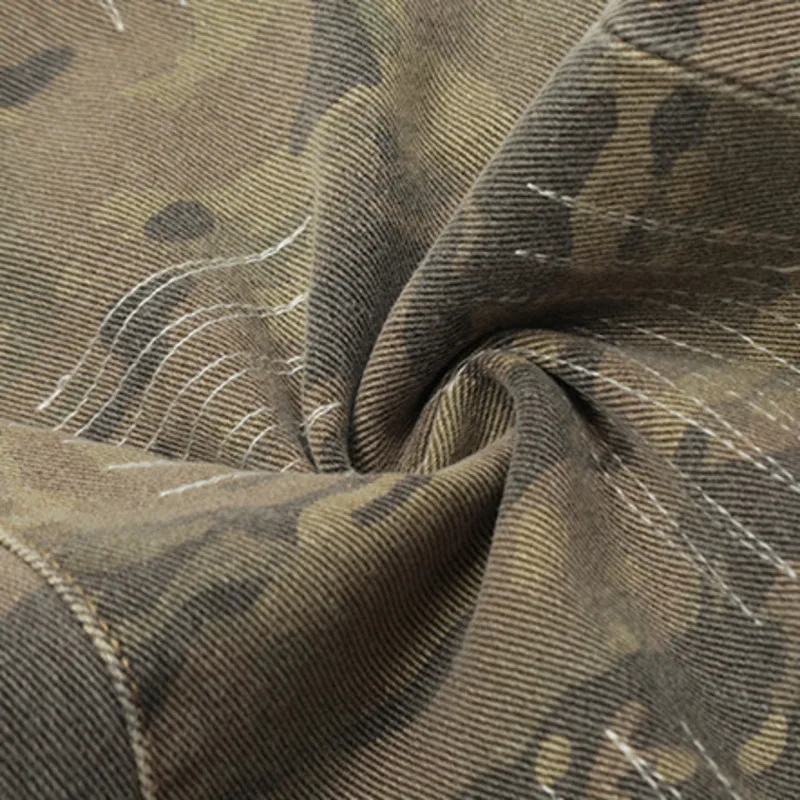 PFNW American High Street Design Camouflage Splicing Destruction Jeans Men's Loose Causal StraightWide Leg Pants Tide 12C1809